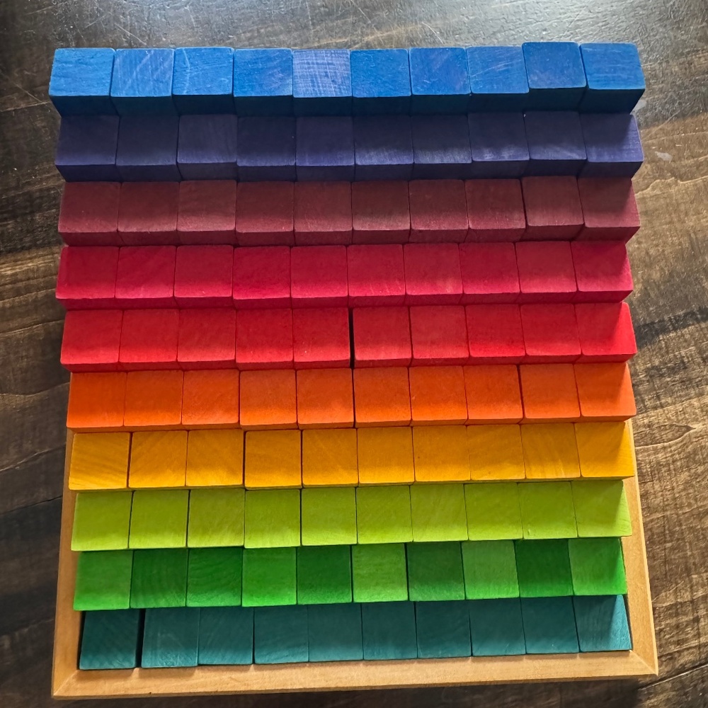 Wooden Rainbow Stacking Cubes - Multicolor Building Block Set